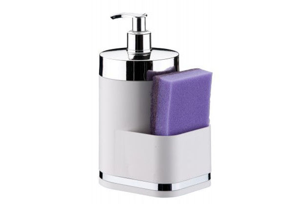 Imagen de DISPENSADOR JABÓN LIQUIDO Y ESPONJA BLANCO