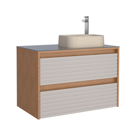 Imagen de Mueble De Baño Suspendido Osaka Beige 82 cm con bacha De Loza y Tapa de Vidrio
