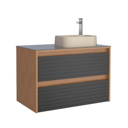 Imagen de Mueble de baño suspendido Osaka Negro 82 cm Bacha loza y  tapa de vidrio