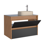Imagen de Mueble de baño suspendido Osaka Negro 82 cm Bacha loza y  tapa de vidrio