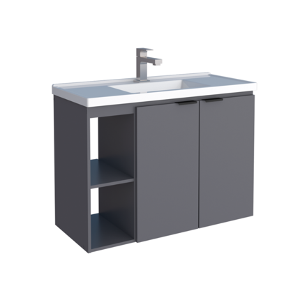 Imagen de Mueble de baño suspendido Aster gris 80cm con bacha de resina