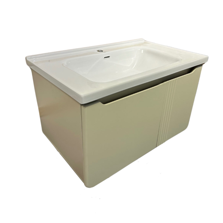 Imagen de Mueble de baño suspendido Curve Beige 80 cm con Bacha de Loza
