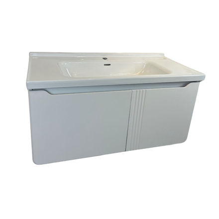 Imagen de Mueble de baño suspendido Curve Blanco 100 cm Con Bacha de Loza
