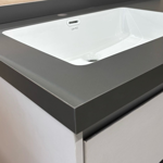 Imagen de Mueble de baño suspendido Vip Blanco 100cm mesada porcelanato gris con Bacha de Loza