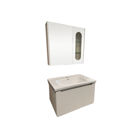 Imagen de Mueble de baño suspendido curve Beige 80 cm con Bacha y Espejo botiquín