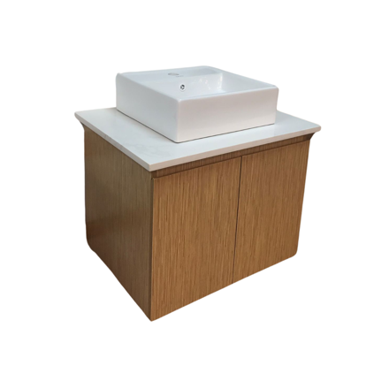 Imagen de Mueble de baño suspendido madera 60 cm con mesada mármol con bacha