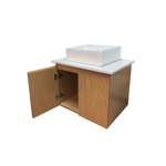 Imagen de Mueble de baño suspendido madera 60 cm con mesada mármol con bacha