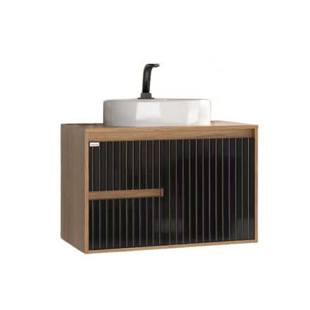 Imagen de Mueble de baño suspendido Clarice 78 cm Negro/Catedral con bacha
