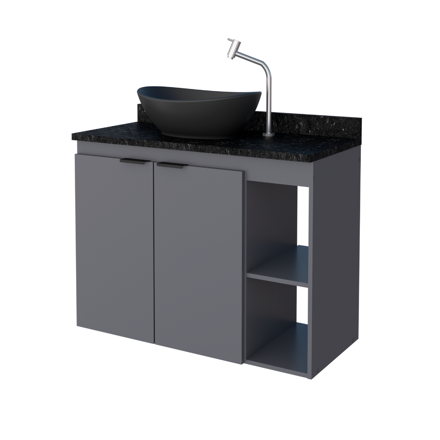Imagen de Mueble de baño suspendido Aster Gris 80 cm mesada granito sin bacha
