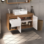 Imagen de Mueble de baño suspendido Apollo Rustico Blanco 90 cm con bacha y botiquín