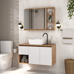 Imagen de Mueble de baño suspendido Apollo Rustico Blanco 90 cm con bacha y botiquín